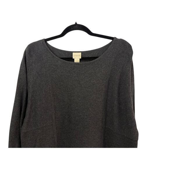 Chicos Dark Gray Sweater 3/4 Sleeve Long Line L/12 Contemporary Closet Staple - Picture 3 of 9